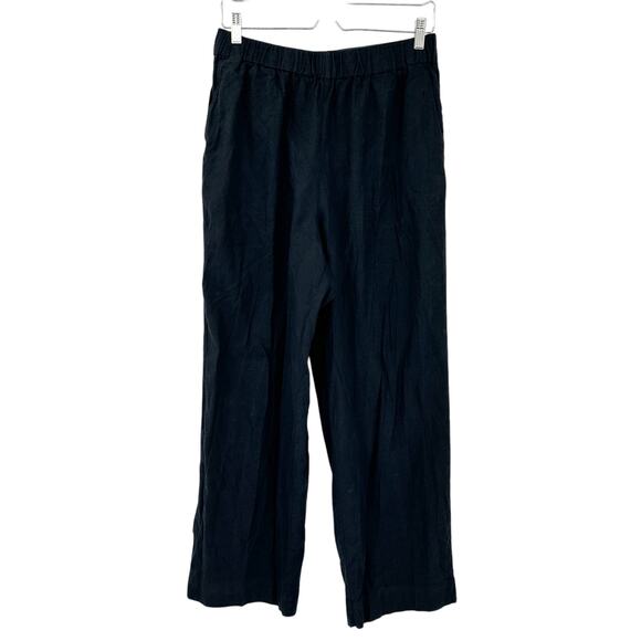 Madewell‎ Womens Beachy Lounge Linen Blend Pull On Wide Leg Pants Size M Black - Picture 1 of 9